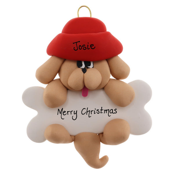 Personalized Tan Dog on Bone Ornament | Ornamentopia | boogie + birdie