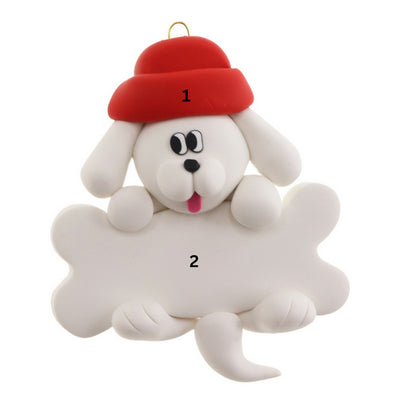 Personalized White Dog On Bone Ornament | Ornamentopia | boogie + birdie