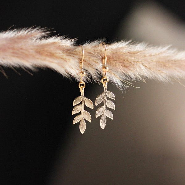 Gold Elegant Leaf Drop Earrings | Birch Jewellery | boogie + birdie