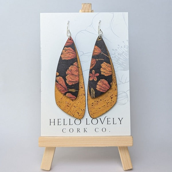 Black Floral & Ochre Dragonfly Earrings