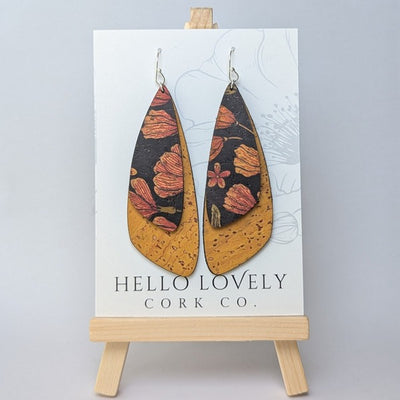 Black Floral & Ochre Dragonfly Earrings