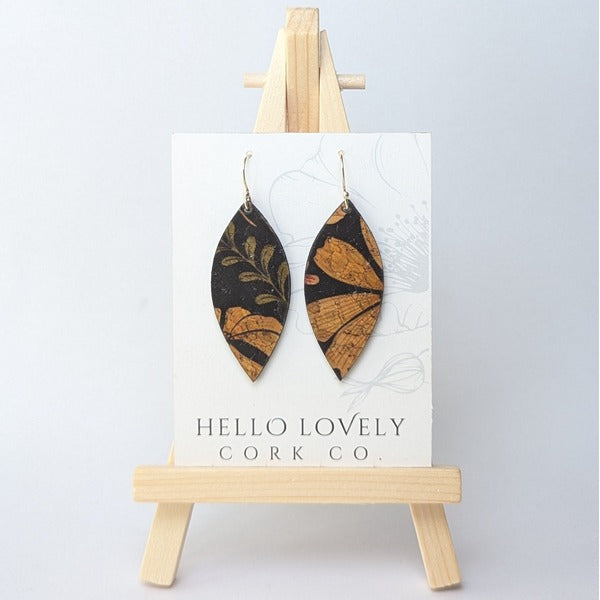 Floral on Black Small Leaf Earrings | Hello Lovely | boogie + birdie