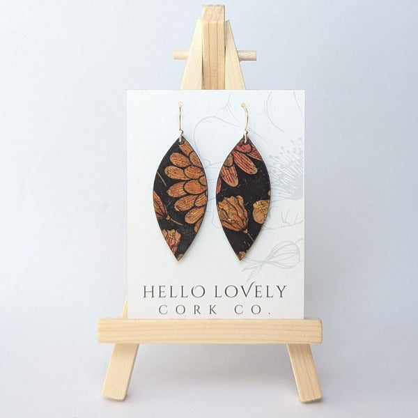 Floral on Black Small Leaf Earrings | Hello Lovely | boogie + birdie
