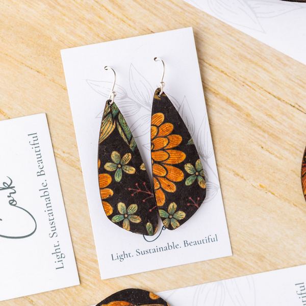 Floral on Black Small Wing Earrings | Hello Lovely | boogie + birdie