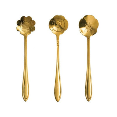 Gold Finish Flower Spoons Set