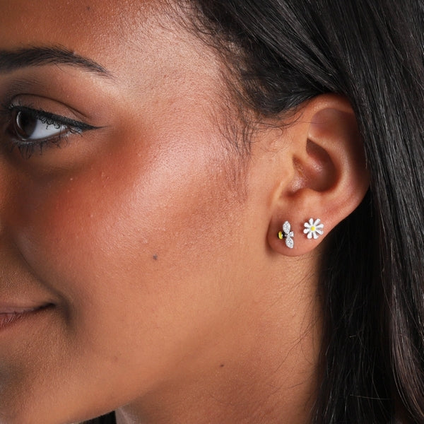 Silver Bee & Flower Stud Earrings | Attic Creations | boogie + birdie