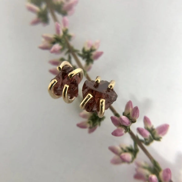 Gold Raw Garnet Stud Earrings | Open Fire Jewellery | boogie + birdie