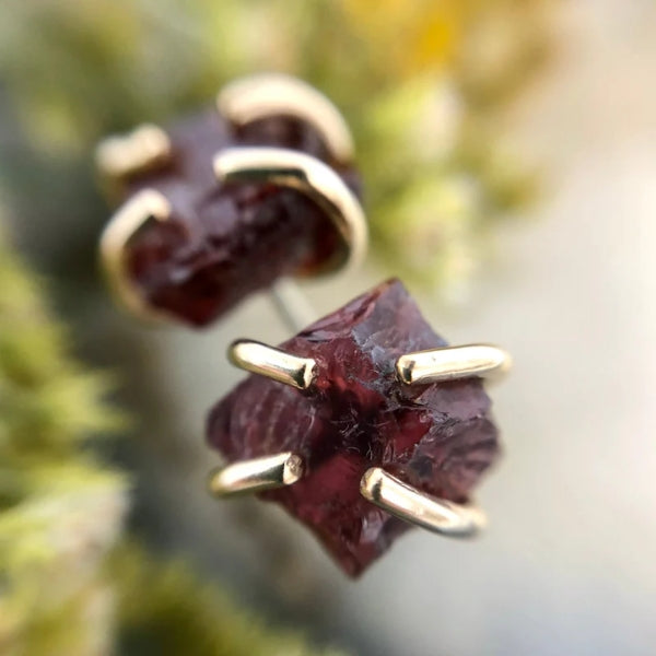 Gold Raw Garnet Stud Earrings | Open Fire Jewellery | boogie + birdie