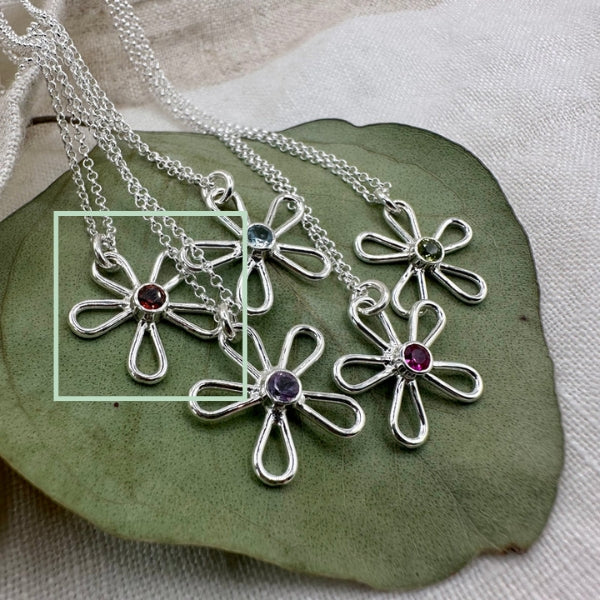 Silver Garden Garnet Birthstone Necklace | Open Fire | boogie + birdie