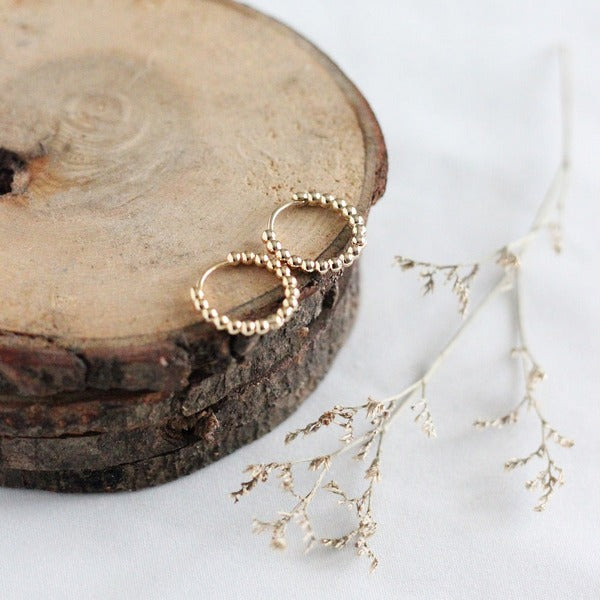 Gold Beaded Huggie Hoop Earrings  | Birch Jewellery | boogie + birdie