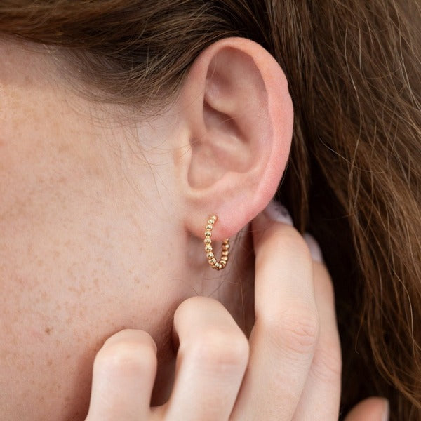 Gold Beaded Huggie Hoop Earrings  | Birch Jewellery | boogie + birdie