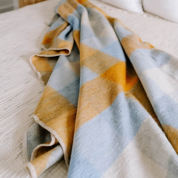 Gold & Blue Check Alpaca Throw Blanket |  Pokoloko | boogie + birdie
