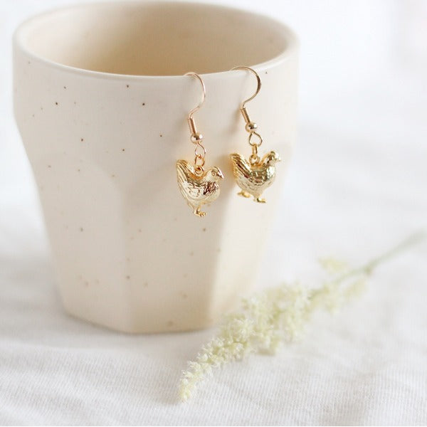 Gold Chicken Drop Earrings | Birch Jewellery | boogie + birdie
