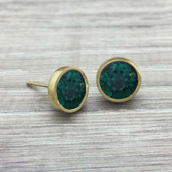 Gold Emerald Swarowski Stud Earrings | boogie + birdie | FAB Accessories | jj + rr