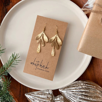 Brass Brushed Leaf Drop Earrings | whitebirch handmade | boogie + birdie