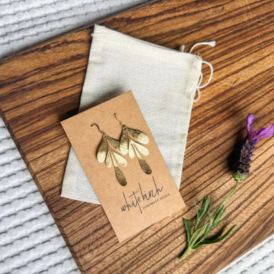 Brass Brushed Leaf Drop Earrings | whitebirch handmade | boogie + birdie
