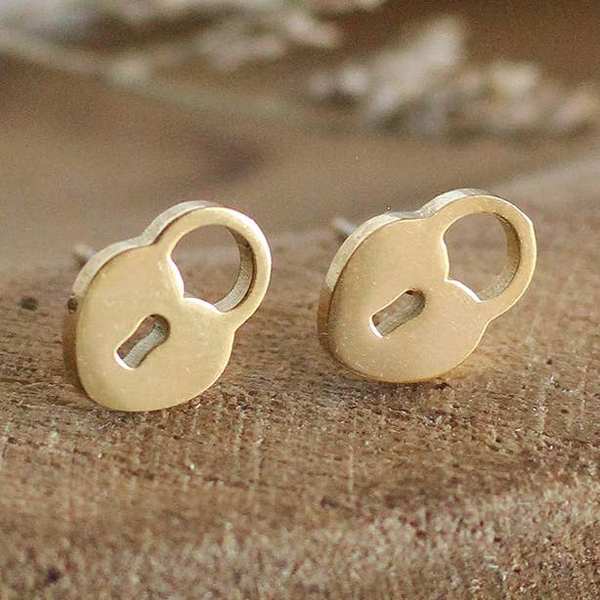 Gold Heart Lock Stud Earrings | Birch Jewellery | boogie + birdie