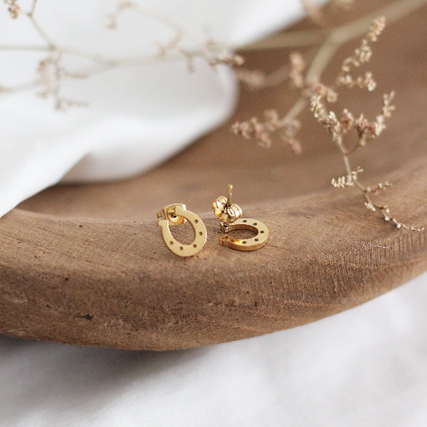 Gold Horseshoe Stud Earrings | Birch Jewellery | boogie + birdie