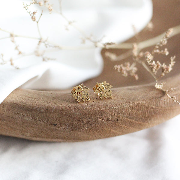 Gold Maple Stud Earrings | Birch Jewellery | boogie + birdie