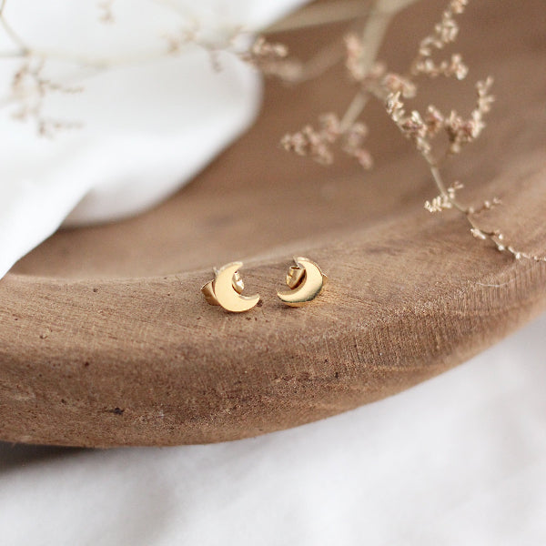 Gold Moon Stud Earrings | Birch Jewellery | boogie + birdie