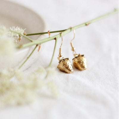 Gold Strawberry Drop Earrings | Birch Jewellery | boogie + birdie