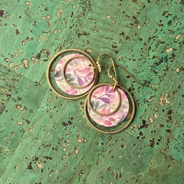 Green & Fuchsia Leaves Brass Circle Earrings | Hello Lovely | boogie + birdie'/