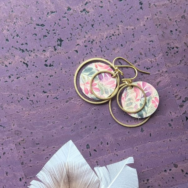 Green & Fuchsia Leaves Brass Circle Earrings | Hello Lovely | boogie + birdie'/