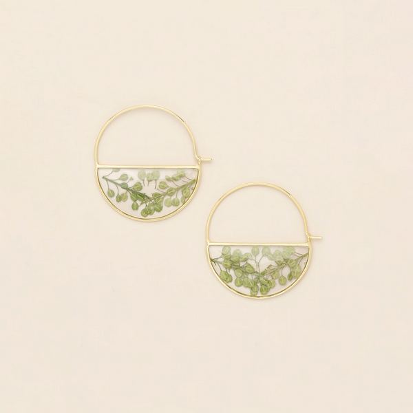 Green Peppergrass Pressed Flower Gold Hoop Earrings | Scout | boogie + birdie