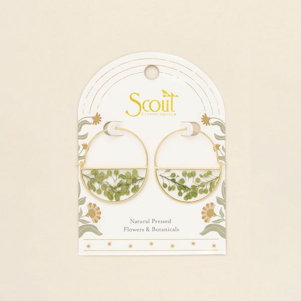 Green Peppergrass Pressed Flower Gold Hoop Earrings | Scout | boogie + birdie
