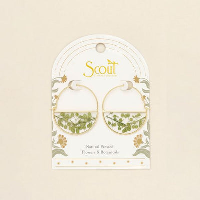 Green Peppergrass Pressed Flower Gold Hoop Earrings | Scout | boogie + birdie