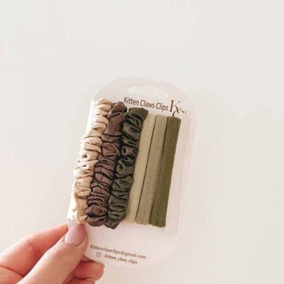 Green Damage Free Hair Ties | Set of 6 | Kitten Claws Clips | boogie + birdie