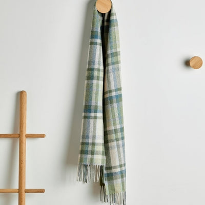 Green, Turquoise & Cream Tartan Lambswool Scarf | Foxford | boogie + birdie