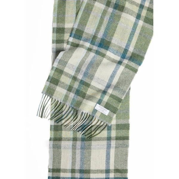 Green, Turquoise & Cream Tartan Lambswool Scarf | Foxford | boogie + birdie