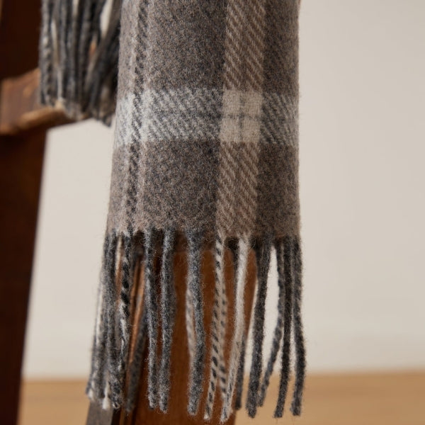 Grey & Mink Check Lambswool Scarf | Foxford | boogie + birdie