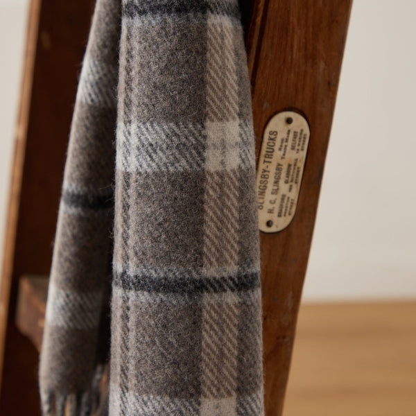 Grey & Mink Check Lambswool Scarf | Foxford | boogie + birdie