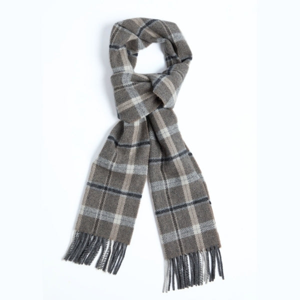 Grey & Mink Check Lambswool Scarf | Foxford | boogie + birdie