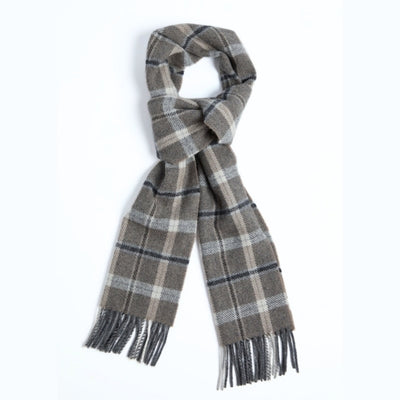 Grey & Mink Check Lambswool Scarf | Foxford | boogie + birdie