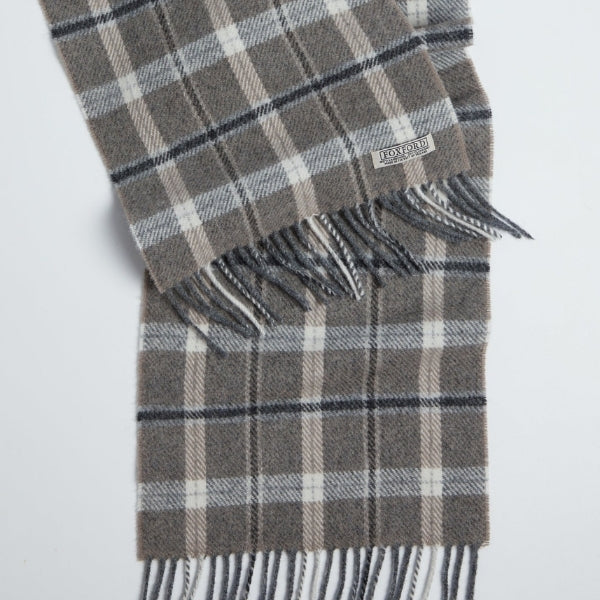 Grey & Mink Check Lambswool Scarf | Foxford | boogie + birdie