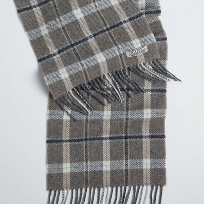Grey & Mink Check Lambswool Scarf | Foxford | boogie + birdie