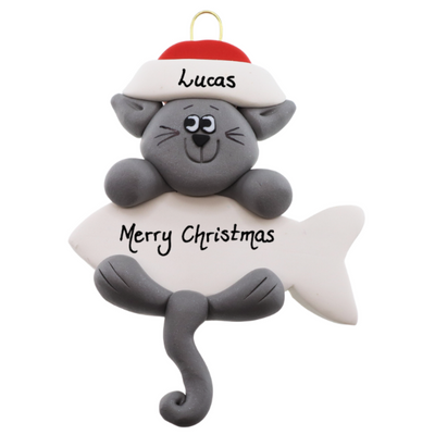 Personalized Grey Cat Hanging Ornament | Ornamentopia | boogie + birdie