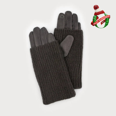 Dark Grey Ribbed Wrist Warmer Faux Suede Gloves | Winter Accessories | boogie + birdie