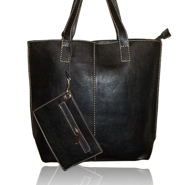 Black with White Stitching Tote Bag | Bags + Wallets | boogie + birdie