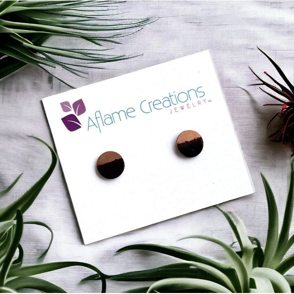 Black & Copper Enamel Circle Stud Earrings | Aflame Jewellery | boogie + birdie