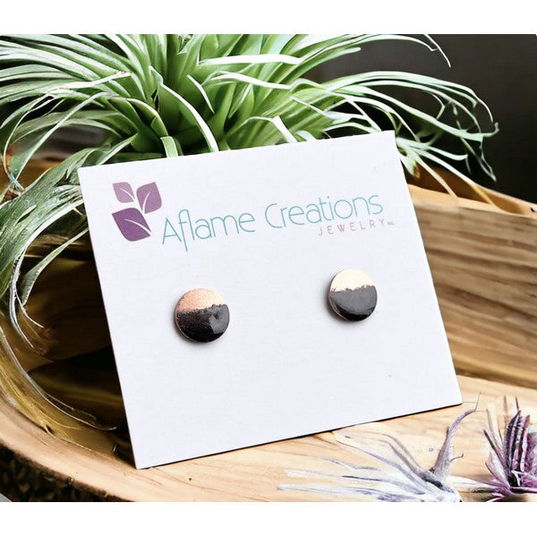 Black & Copper Enamel Circle Stud Earrings | Aflame Jewellery | boogie + birdie