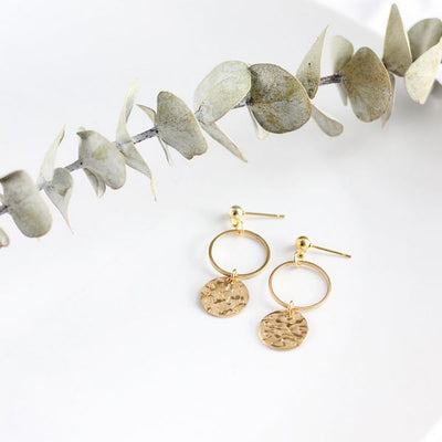 Gold Hammered Disk Hoops Earrings | Birch Jewellery | boogie + birdie