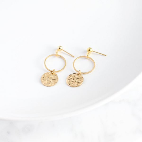 Gold Hammered Disk Hoops Earrings | Birch Jewellery | boogie + birdie
