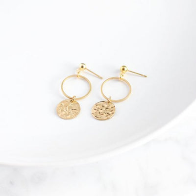 Gold Hammered Disk Hoops Earrings | Birch Jewellery | boogie + birdie