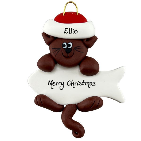 Personalized Brown Cat Hanging Ornament | Ornamentopia | boogie + birdie