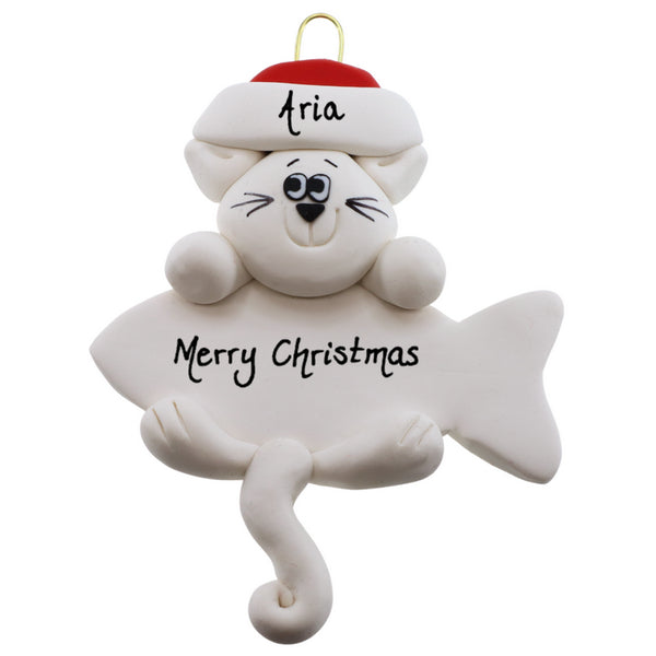 Personalized White Cat Hanging Ornament | Ornamentopia | boogie + birdie