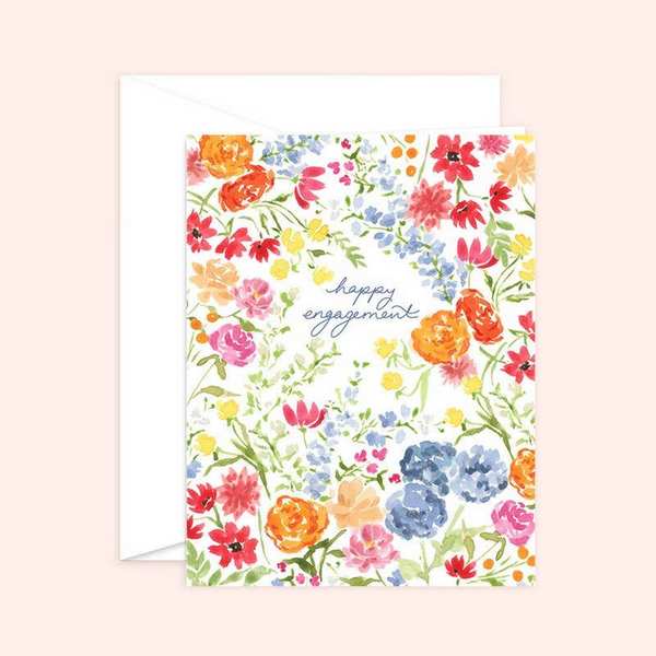 Floral Happy Engagement Card | Almeida Illustrations | boogie + birdie